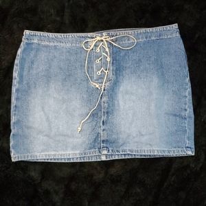 Vintage Y2K Denim Lace-Up Mini Skirt - Blue